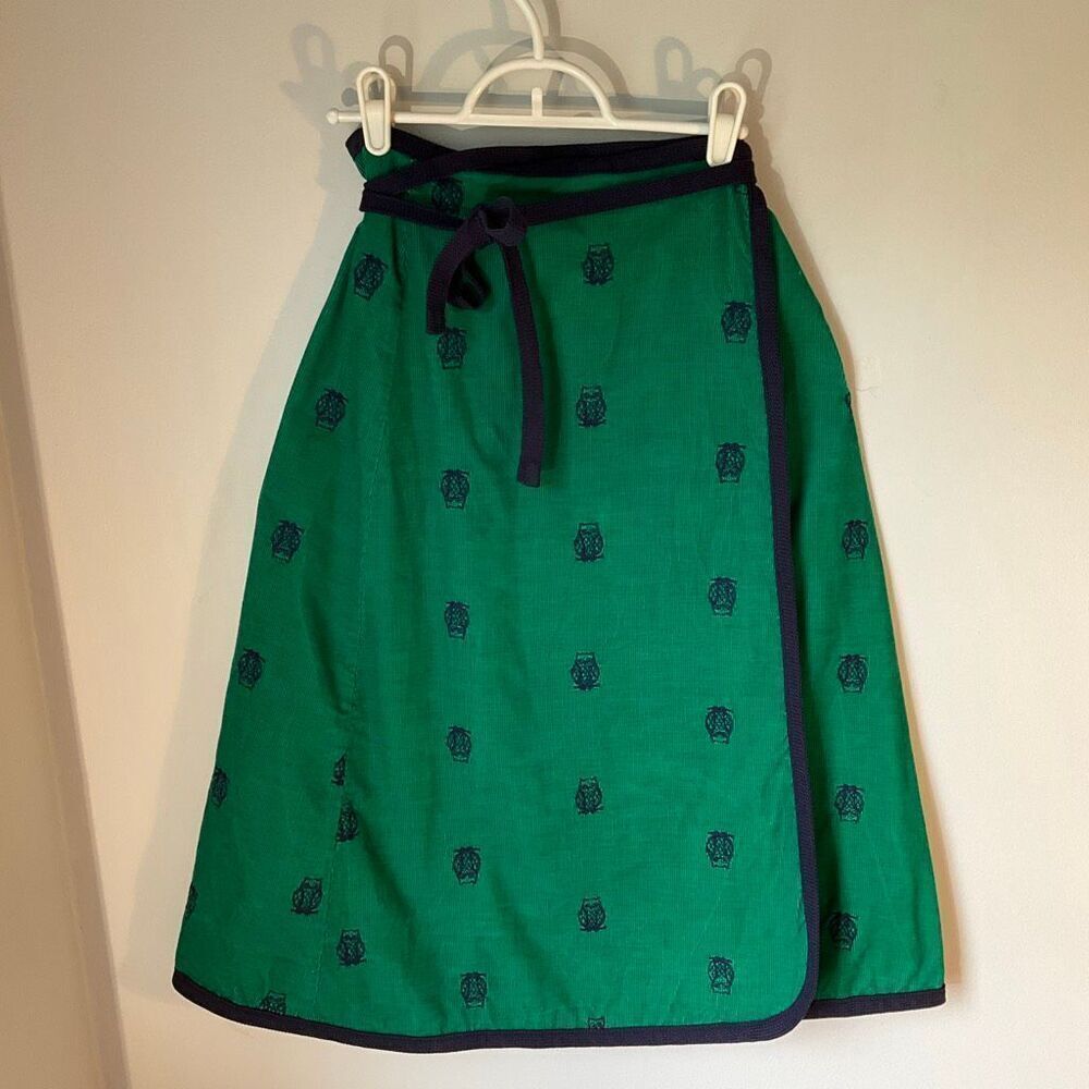Vintage Mr Hank Corduroy Wraparound Owl Midiskirt. Green and Navy One Size - Picture 7 of 13
